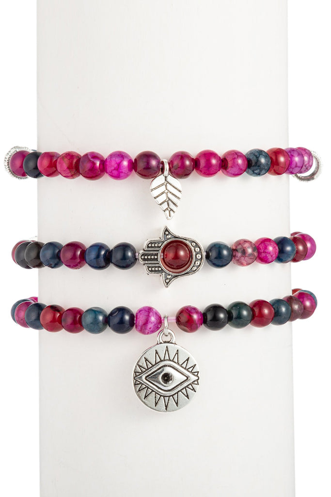 Toya Beaded Bracelet Set - Red Agate