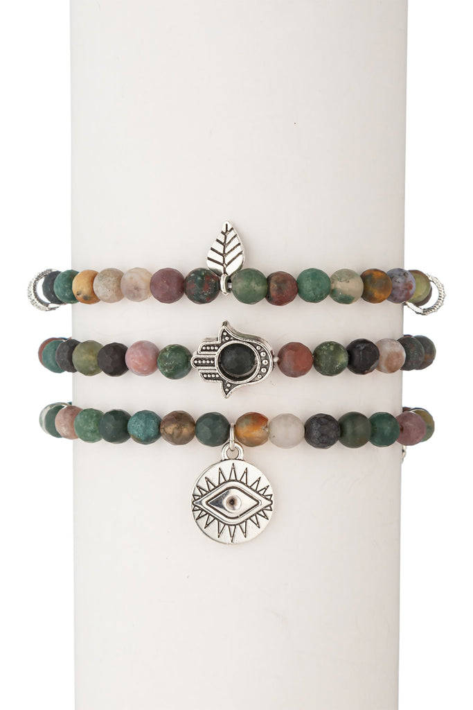 Toya Beaded Bracelet Set - Green Agate
