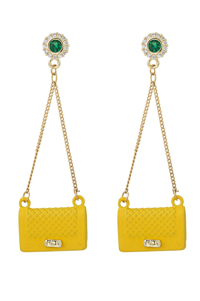 Yellow purse statement earrings.