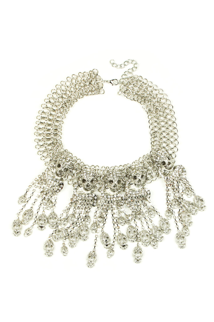 Glass pearl skull statement necklace.