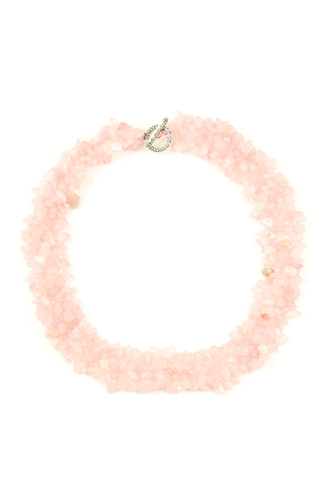 Pink rose agate stone collar necklace.