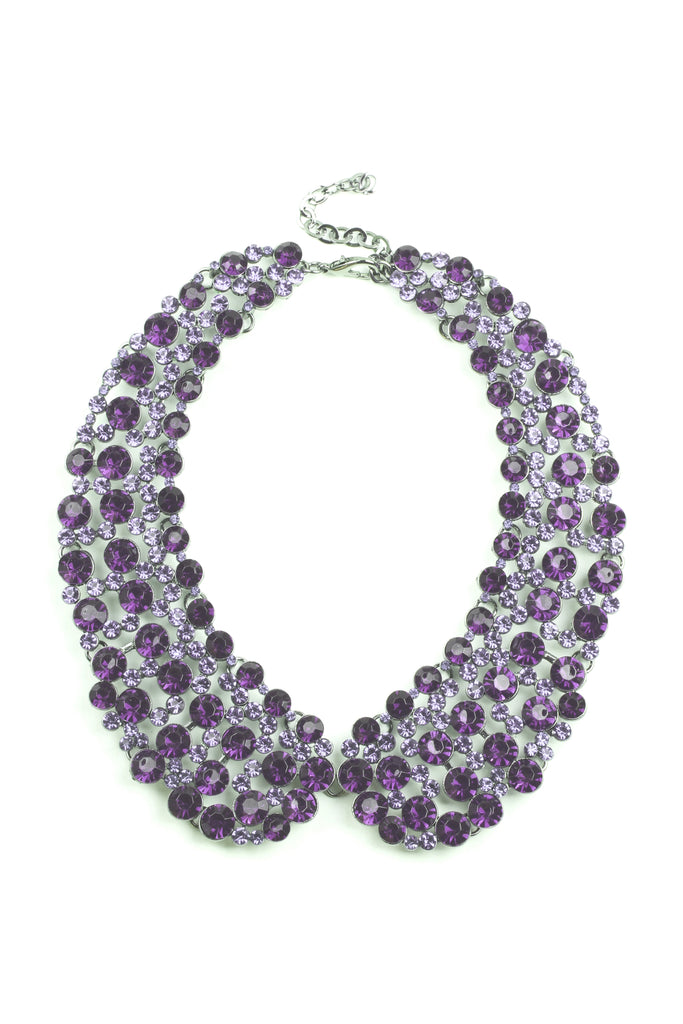 Purple glass pearl statement collar necklace.