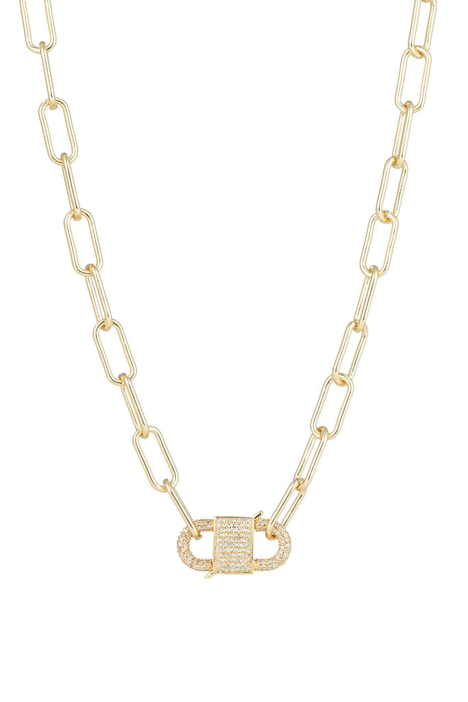 Chain link necklace studded with CZ crystals.