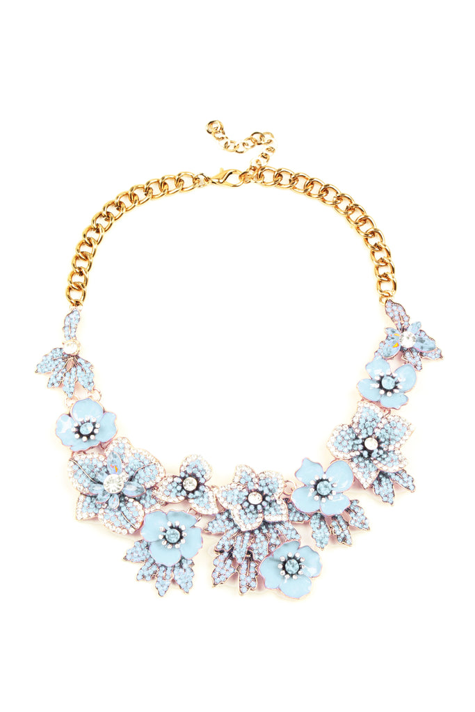 Blue floral statement necklace. 