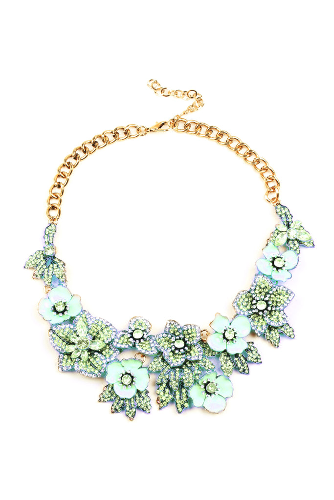 Green floral statement necklace.