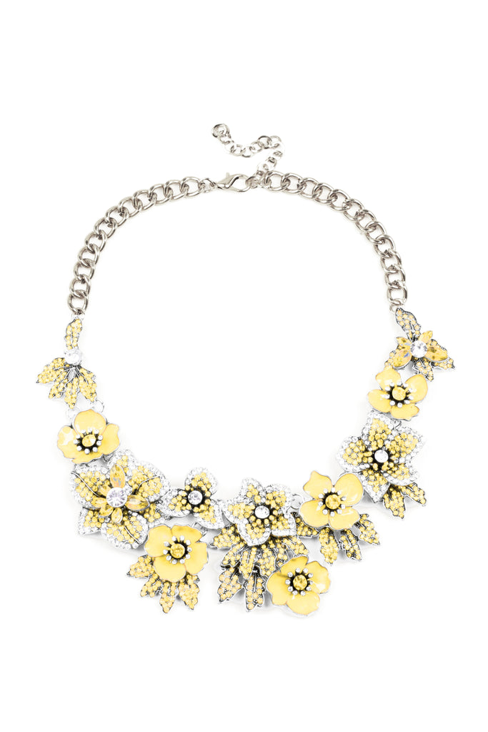 Yellow floral statement necklace. 