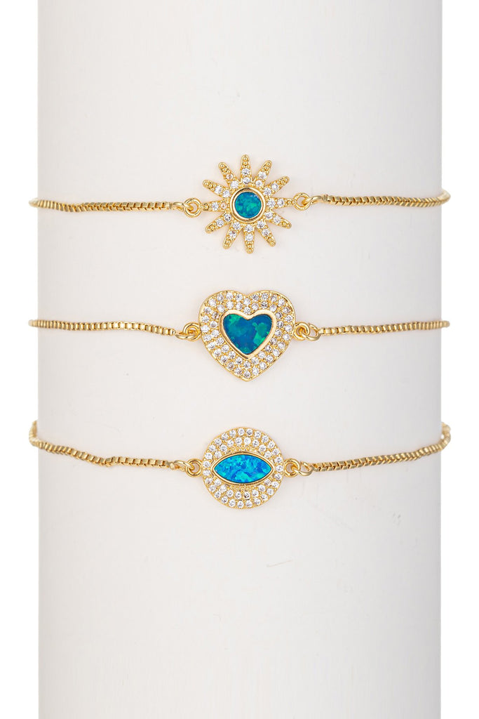 Opal and cubic zirconia adjustable bracelet set.