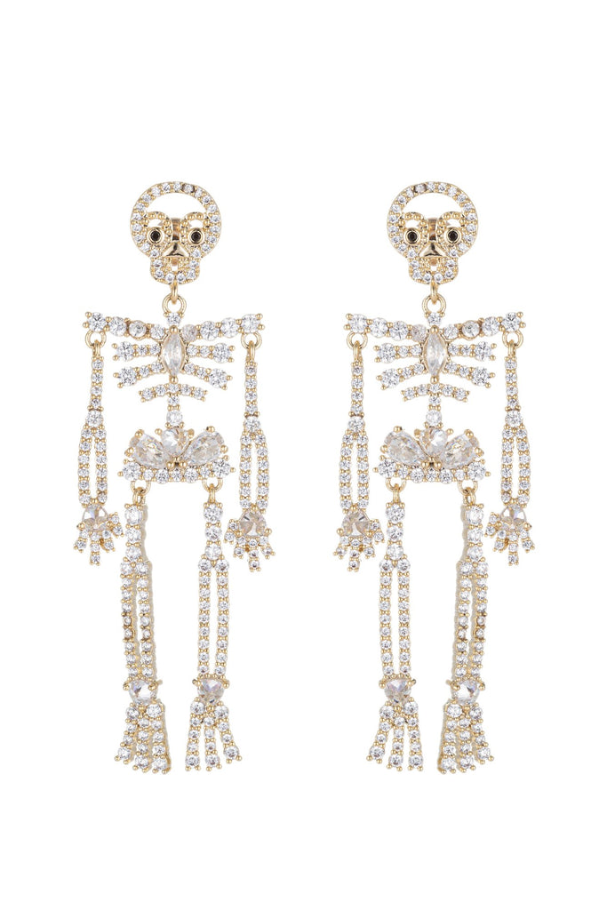 Skull statement earrings studded with CZ crystals.