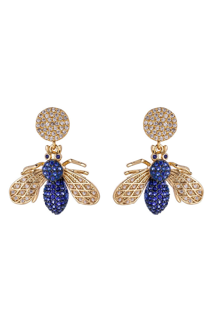 Bee statement earrings studded with CZ crystals.