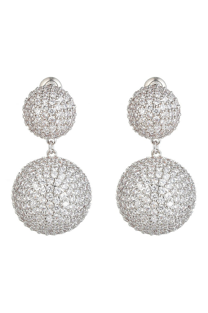 Silver statement earrings studded with CZ crystals. 