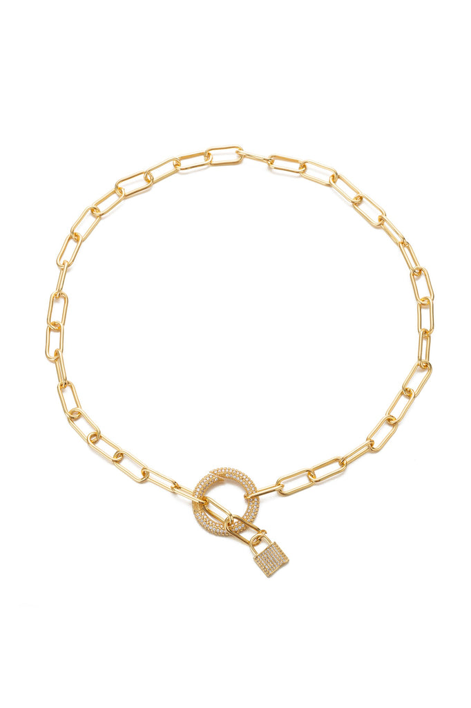 Chain link CZ crystal necklace. 