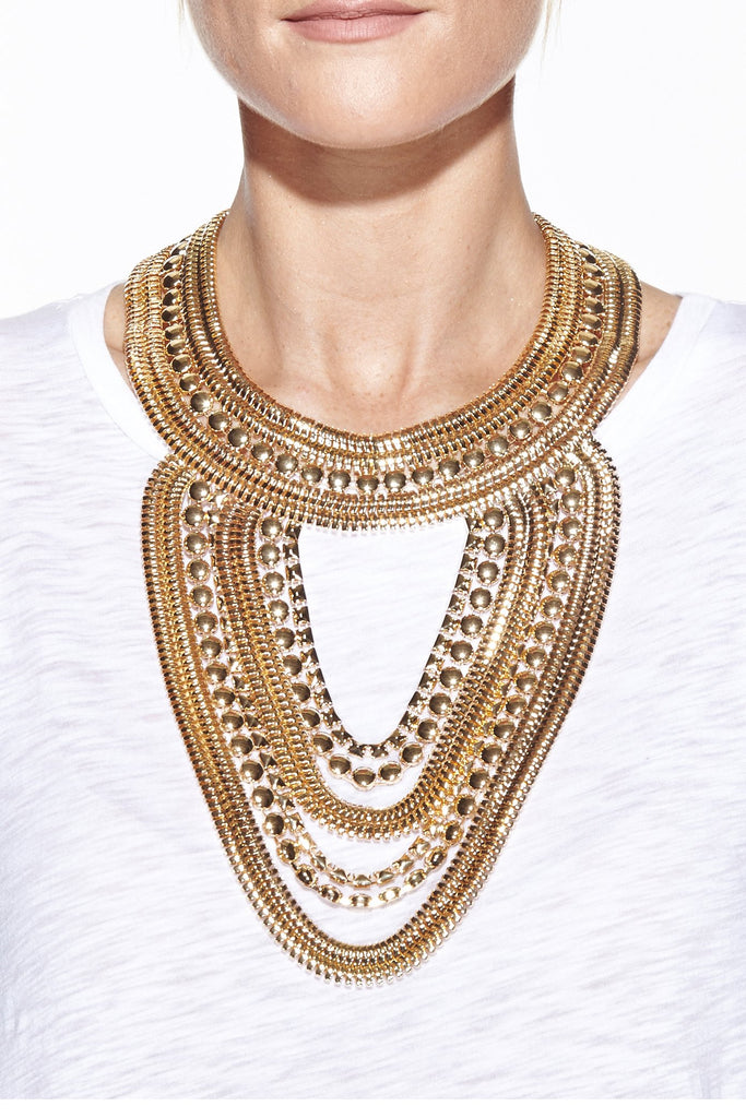 Layered statement necklace.