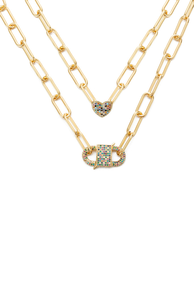 Double link necklace studded with CZ crystals.
