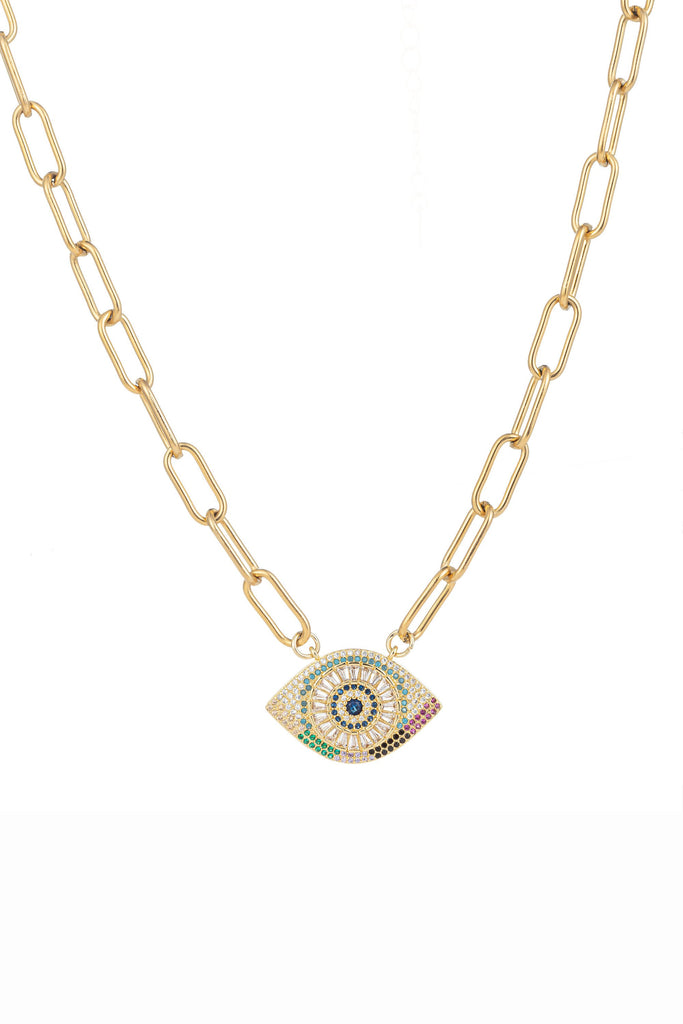 18k gold plated evil eye paperclip necklace.