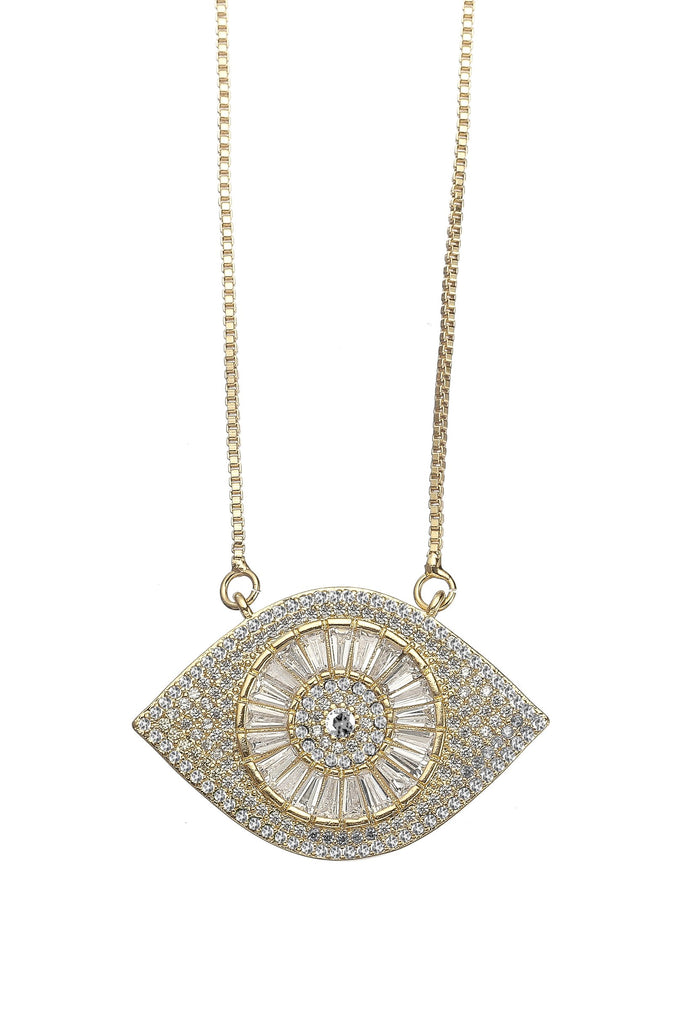 Sterling silver necklace with an 18k gold plated evil eye pendant.