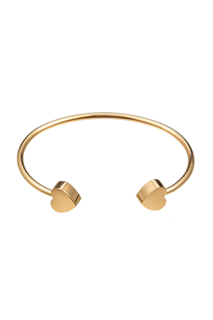 14k gold plated double heart cuff bracelet.