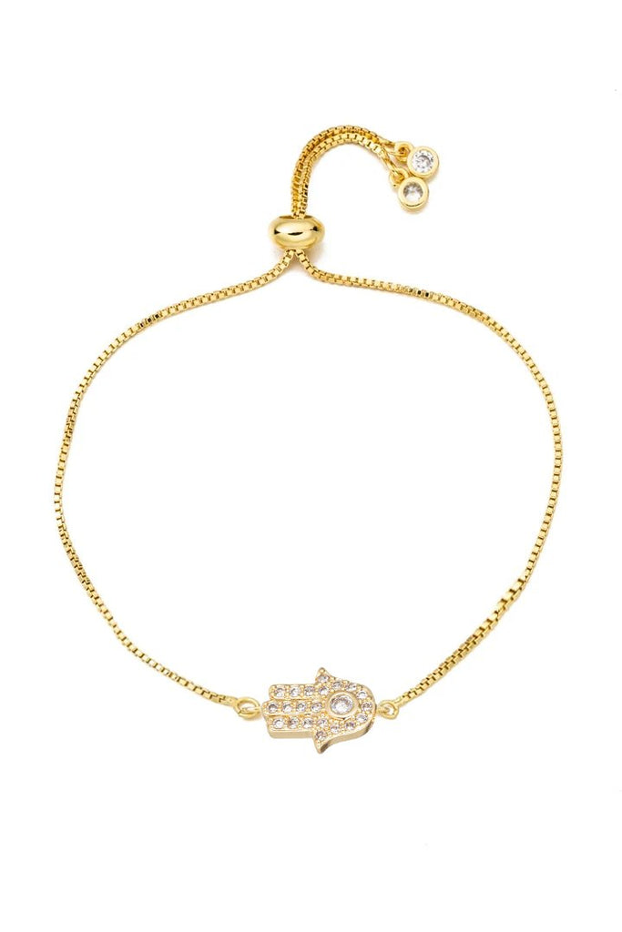 18k gold plated sterling silver bracelet with a brass hamsa pendant.