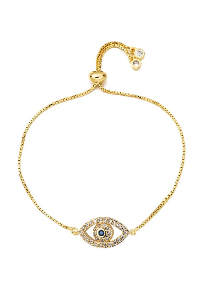18k gold plated evil eye bolo bracelet.