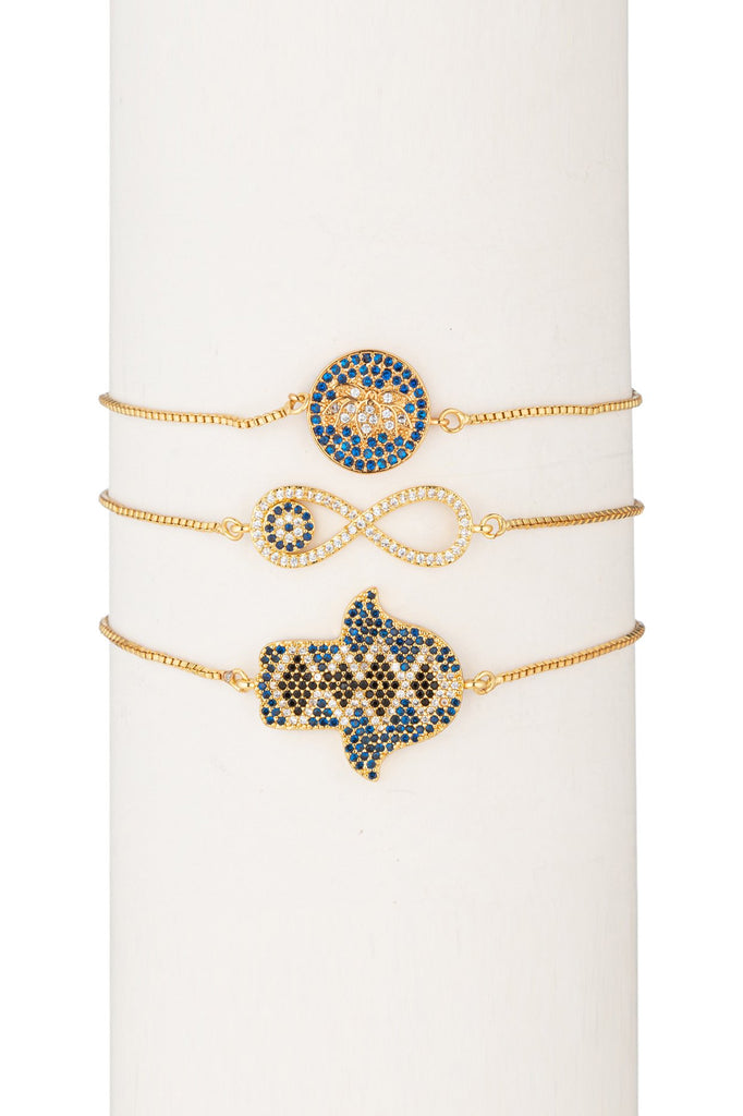 Hamsa 18k gold plated adjustable bracelet set.