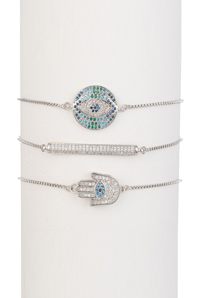 Hamsa eye bar bracelet set.