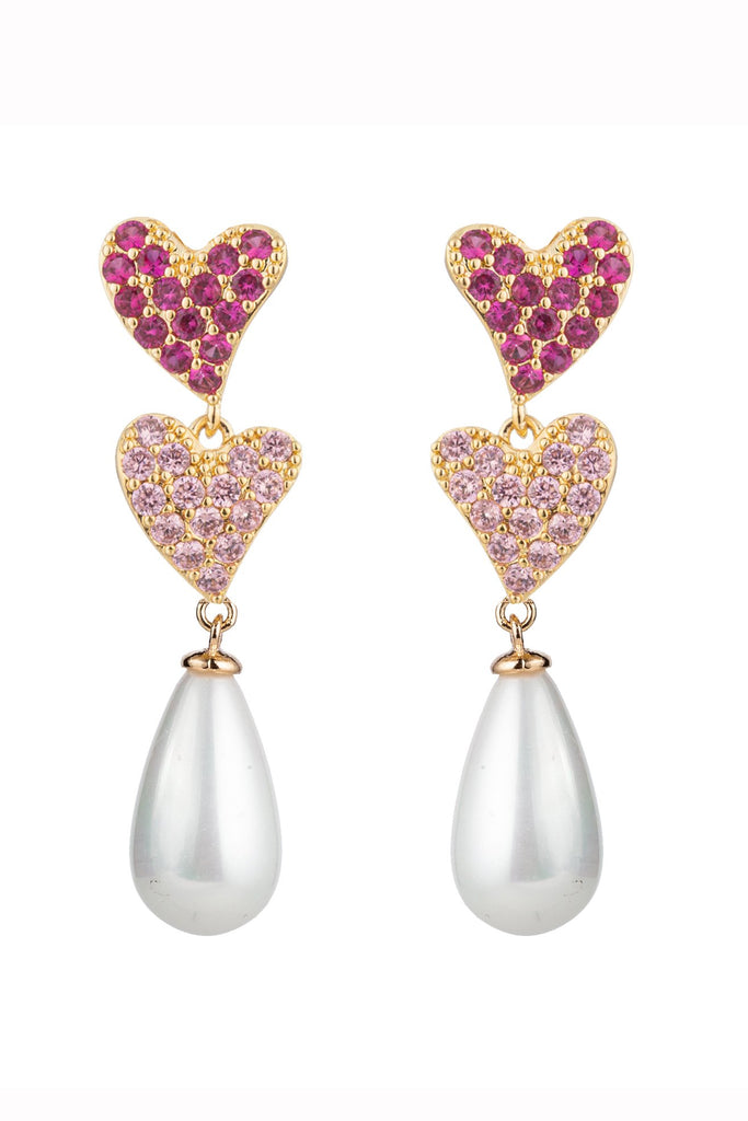 Mini hearts shell pearl drop earrings.