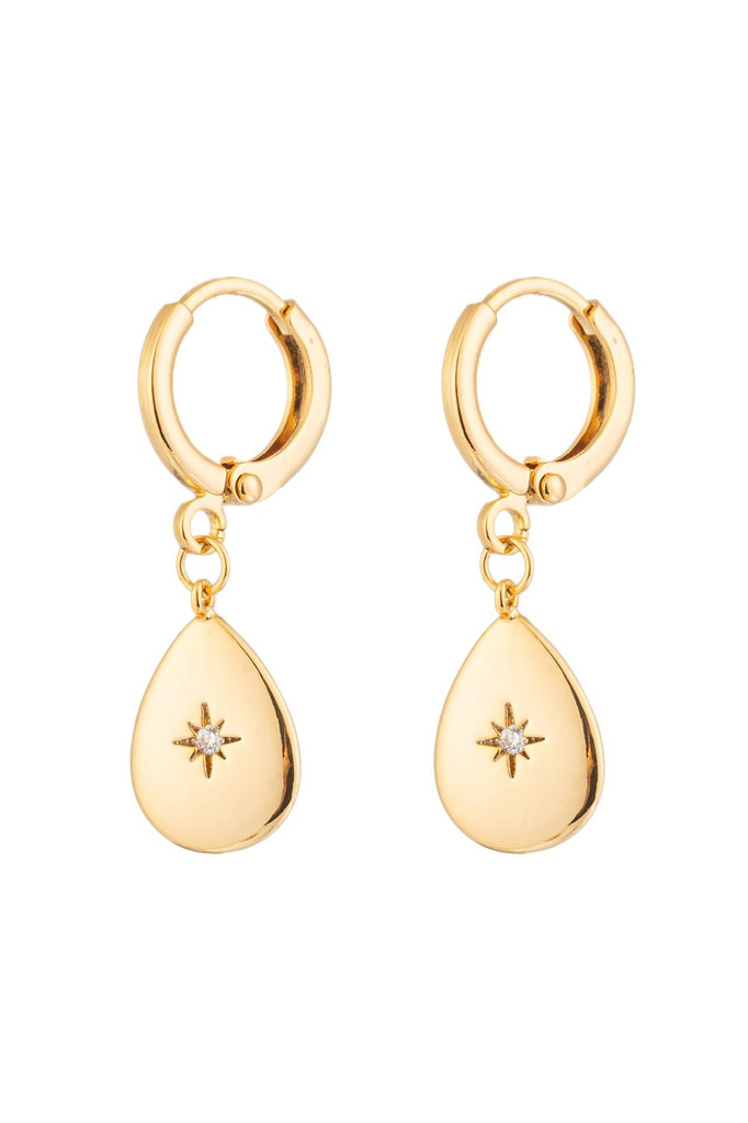 24k gold plated brass earrings studded with a CZ crystal.