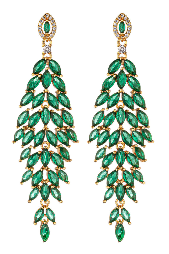 Ava Green Leaf 18K Gold Plated CZ Drop Earring