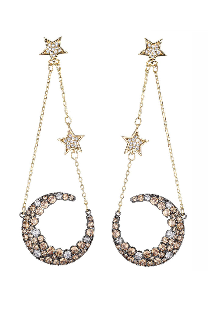 18k gold plated pink moon earrings studded with CZ crystals.