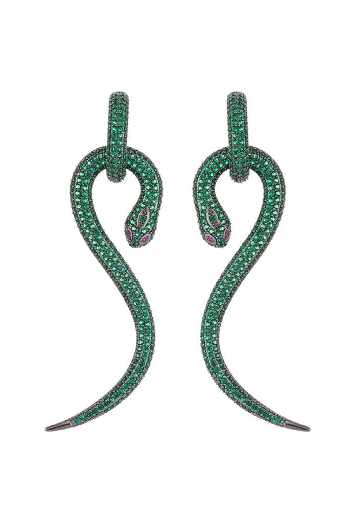 Boa Snake Green CZ Crystal Drop Earrings