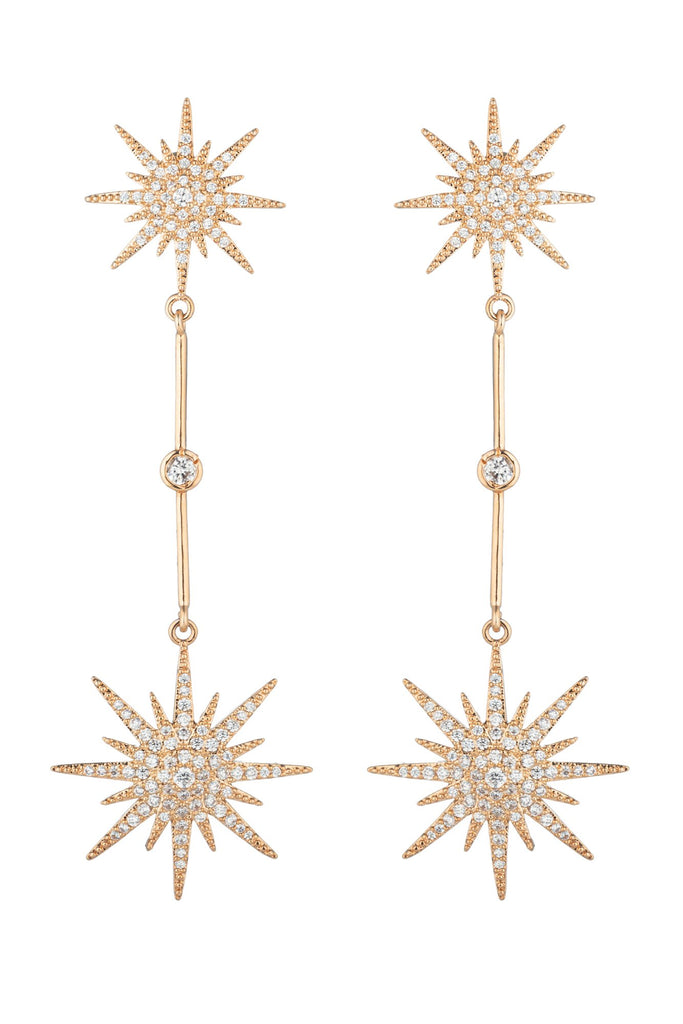 North Star drop earrings studded with CZ crystals.