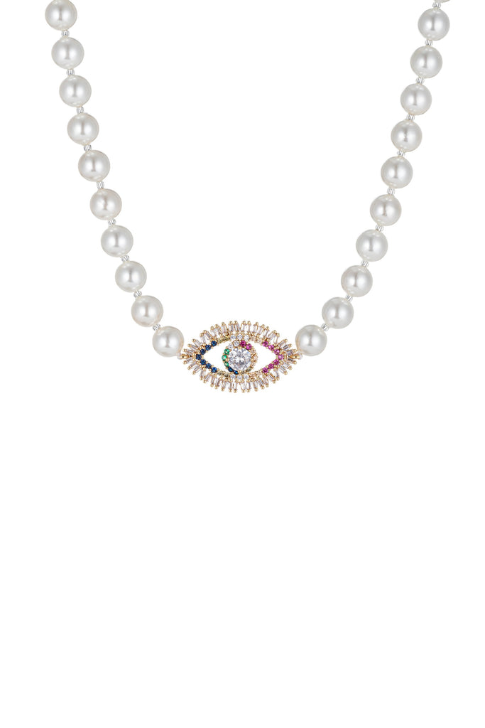Rainbow "Evil Eye" tear drop necklace with CZ crystals. 