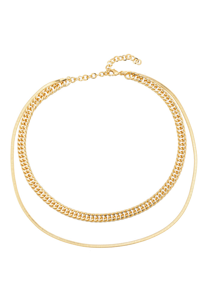 Gold tone titanium cuban link double strand necklace.