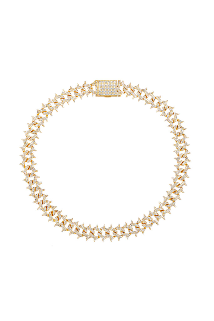 18k gold plated brass collar necklace studded with CZ crystals.