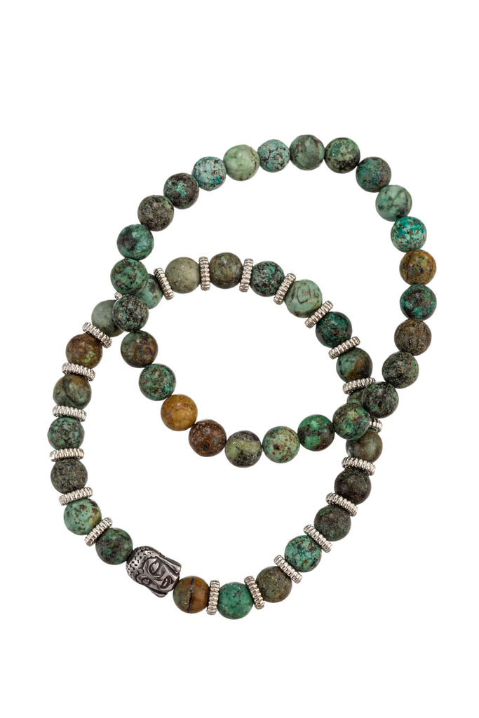Green Buddha agate beaded bracelet set.