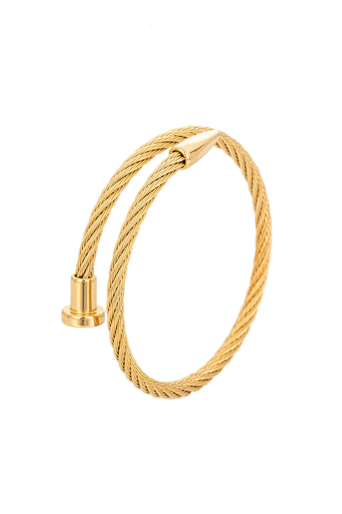 Gold cable titanium spike cuff bracelet.