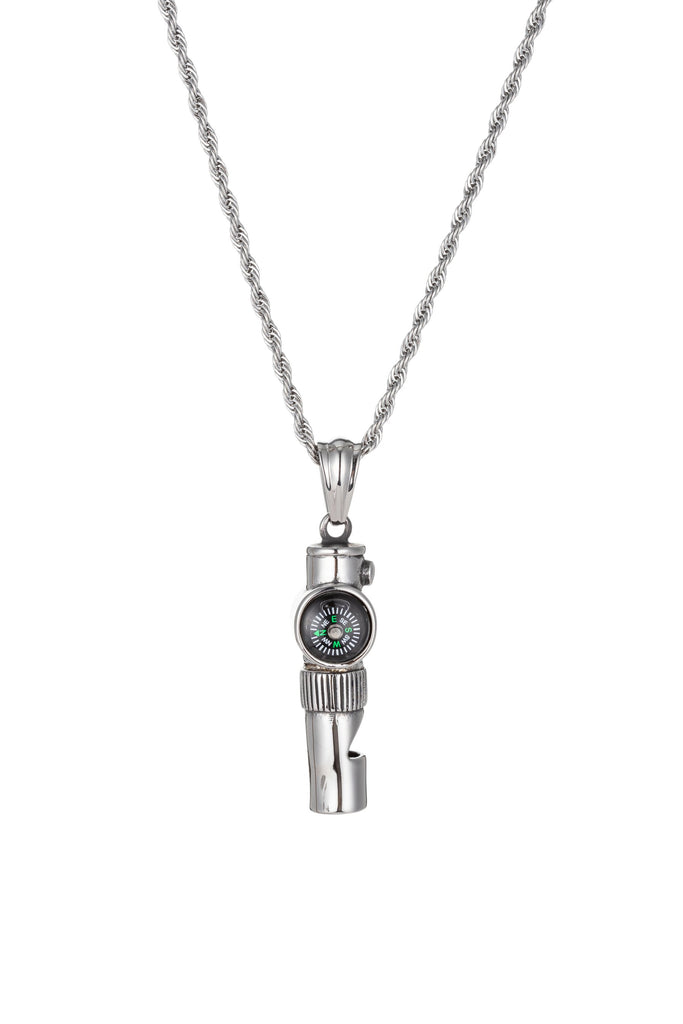 Silver titanium compass pendant necklace.